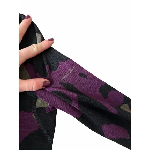 Icebreaker Long Sleeve Crew Top Shirt 260 Vertex Wool Camo Black Purple Green si - Picture 8 of 10